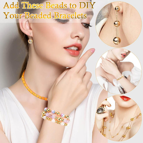 1250 Pieces Gold Spacer Beads for Jewelry Making, Gold Round Beads and Gold Flat Clay Beads for Bracelets Making, Small Gold Filled Beads for Jewe...