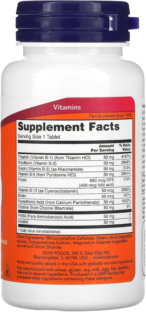 NOW Supplements, Vitamin B-50 mg, Energy Production*, Nervous System Health*, 100 Tablets...