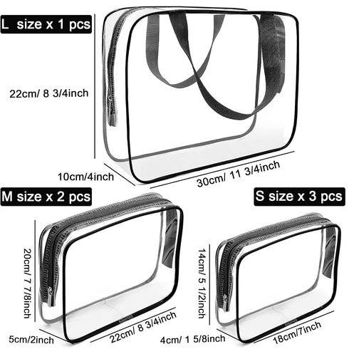 APREUTY Clear Makeup Bags, TSA Approved 6 Pcs Cosmetic Makeup Bags Set Clear PVC with Zipper Handle Portable Travel Luggage Pouch Airport Airline ...