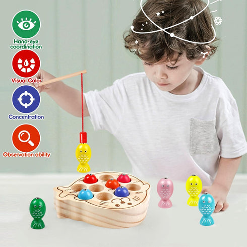 Magnetic Wooden Toys Fishing Game,Toddler Magnetic Fishing Toys Wood Puzzle Montessori Preschool Educational Activities Learning Hand-Eye Coordina...