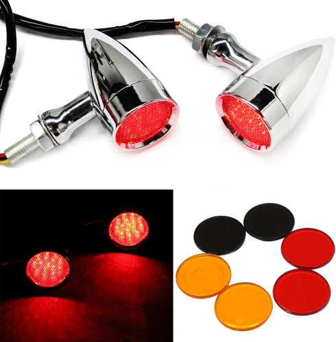 2pcs Chrome 15 LED Motorcycle Stop Brake Running Turn Signal Indicator Red Lights For Harley Honda Chopper (Chrome with net-Red Light)...