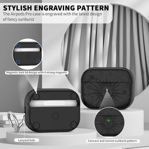 for AirPods Pro 2nd/1st Generation Case, Magnetic Lid Compatible with MagSafe, Sun and Moon Engraved AirPod Pro Case for Apple Airpods Pro 2&1 Gen...