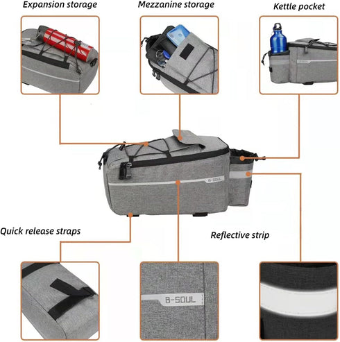 ZTZ Bike Rack Bag, Bike Rear Seat Cargo Bag, Bicycle Rear Rack Storage Luggage?8L Insulated Bicycle Trunk Bag Storage Luggage Bag Waterproof with ...