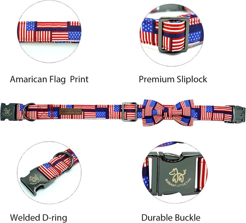 Elegant little tail Independence Day Dog Collar, Holiday Pet Collar with Bow Dog Durable Patriotic Dog Collars Pet Gift Adjustable Dog Collar for ...