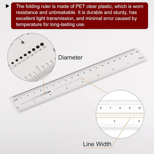 Film Flexible Ruler 8 Inch 0.1mm Scale PET Plastic Covered Folding Straight Ruler Calibration Soft Ruler Measuring Tool for Factory, Transparent...