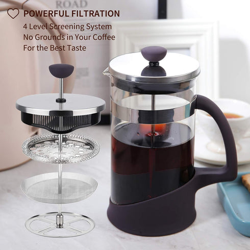 Kitchenexus French Press Coffee Maker, Coffee Press & Tea Maker with Stainless Steel Filter, Portable Glass Coffee Press with 4 Filter Screens 32o...