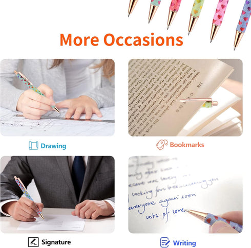 Bling Metal Pens, 6 Pack 1.0 mm Click Retractable Ballpoint Pens Black Ink Medium Point Gift Pens Glitter Retractable Pen Comfortable Writing Pens...