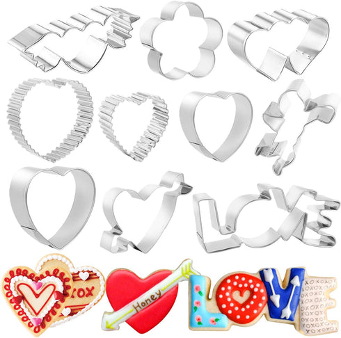 HOWAF 10pcs Valentine's Day Shapes Cookie Cutters Set for Kids Adult, Wedding Stainless Steel Biscuit Cookie Cutters Tools for Bridal Shower Anniv...