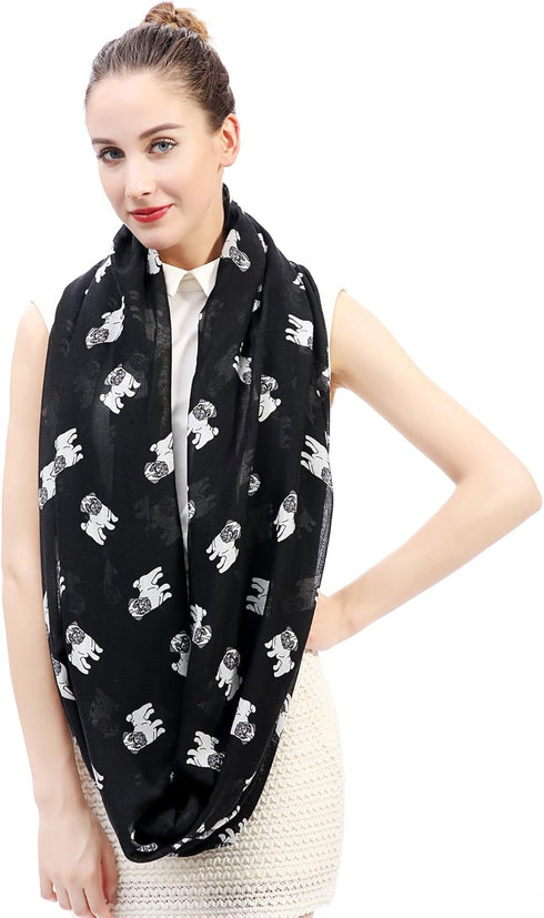 Pug Dog Print Women's Infinity Scarf Lightweight...
