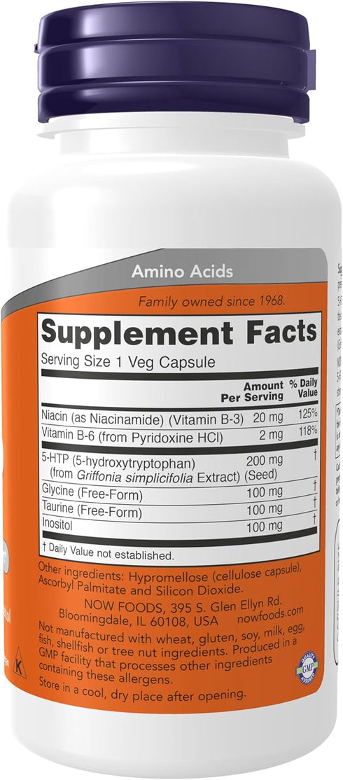 NOW Supplements, 5-HTP (5-hydroxytryptophan) 200 mg, Double Strength, Neurotransmitter Support*, 60 Veg Capsules...