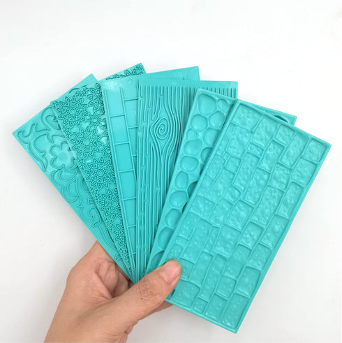Fondant Molds Fondant Impression Mat Set,Gobaker Tree Bark/Brick Wall/Cobblestone/Stone Wall Flower Vine Lace Texture Design Cake Decorating Suppl...