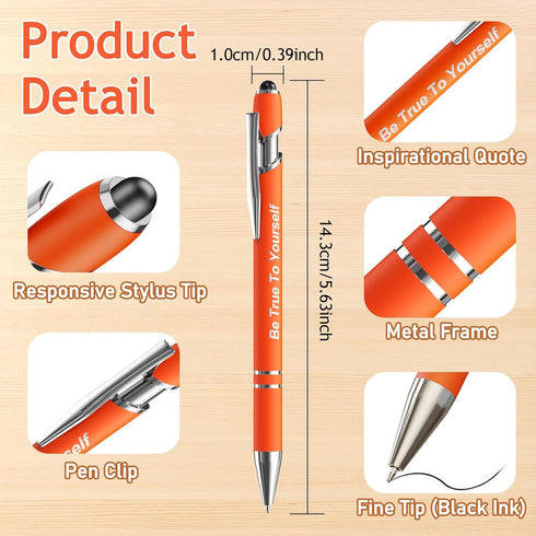 12 Pcs Inspirational Pens Bulk, Motivational Pens Ballpoint with Stylus Tips, 0.5mm Smooth Writing Pens Fine Point of Black Ink, 12 Colors with Gi...