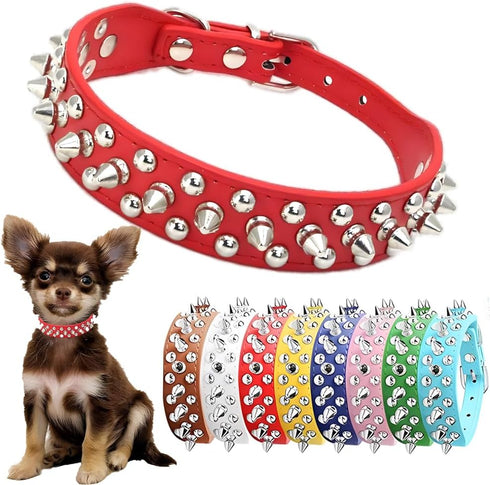 Spiked Dog Collar for Small Dogs Soft PU Leather Spike Puppy Collar Anti Bite Studded Rivet Cat Collar for Kittens Small Medium Pets Like Chihuahu...