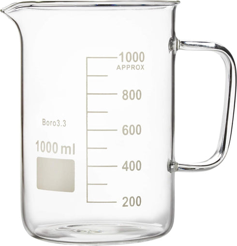 Labnique Glass Beaker with Handle, Beaker Mug with Pouring Spout, Double Graduated, 1000ml (33.8 oz / 4.2 cups)...