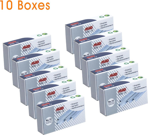NO.10 Staples, 16 Sheets 80g A4 Paper Binding Capacity, 10,000 staples in total, 10 Boxes/Package, 1,000 pcs per Box...