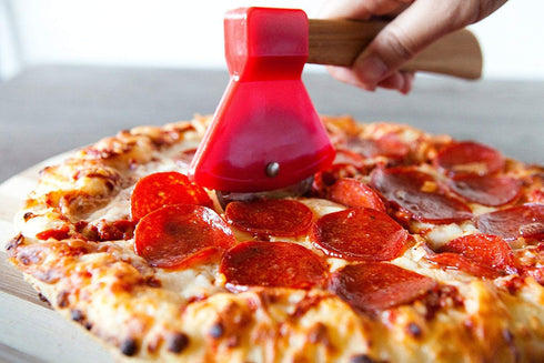 bulk buys Kitchen Essentials Axe Pizza Cutter, 8.25", Brown/Red/Silver...