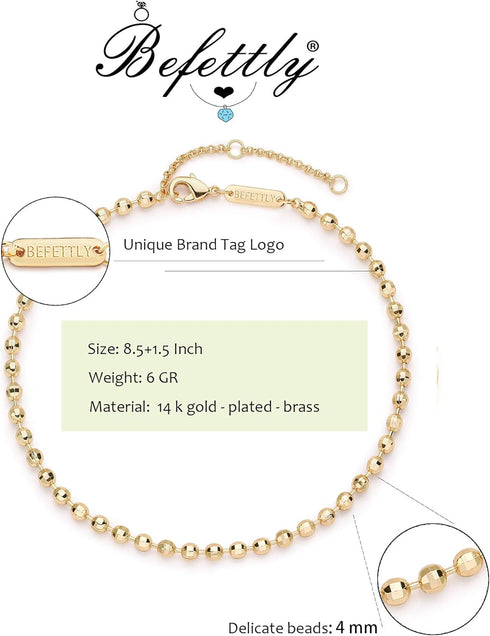 Gold Anklets for Women 14K Gold Plated Boho Beach Chain Anklet Daint Beaded Ankle Bracelet Adjustable Chain Anklet Foot Jewelry...