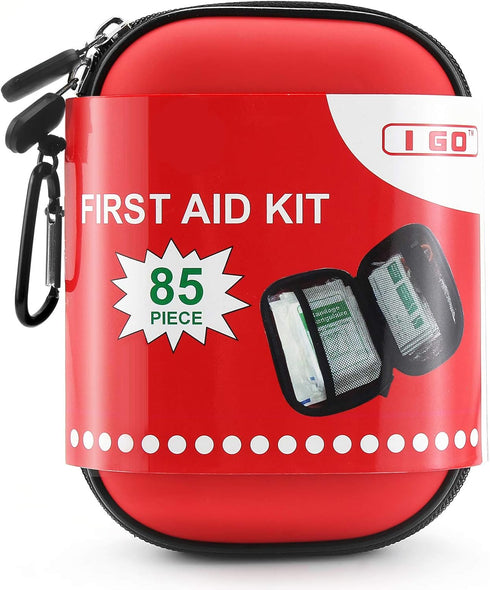 I GO 85 Pieces Hard Shell Mini Compact First Aid Kit, Small Personal Emergency Survival Kit for Travel Hiking Camping Backpacking Hunting Marine C...