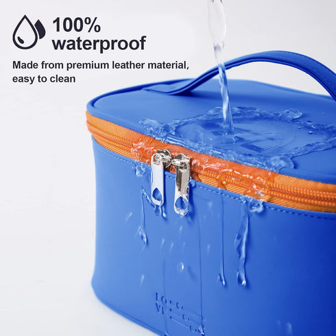 Makeup Bag Portable Travel Cosmetic Bag for Women, Beauty Zipper Makeup Organizer PU Leather Washable Waterproof (Blue)...