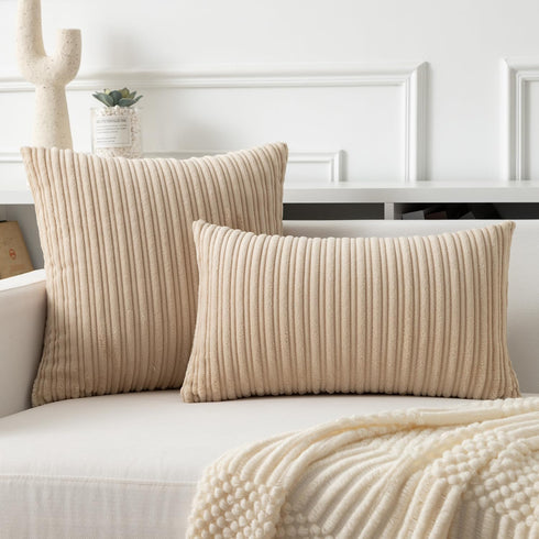 Kevin Textile Throw Pillow Covers Soft Corduroy Decorative Set of 2 Boho Striped Pillow Covers Pillowcases Farmhouse Home Decor for Couch Bed Sofa...