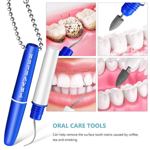 Healvian 2pcs Portable Dental Picks Teeth Stain Remover Mini Travel Plaque and Tartar Remover with Chain Mini Stain Eraser Oral Cleaning Tools for...