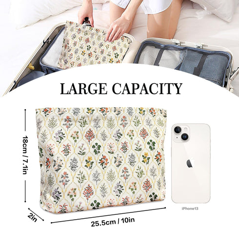 Aesthetic Makeup Bag Cute Cosmetic Bag for Women,Large Capacity Floral Makeup Organizer Bag,Travel Toiletry Bag Skincare Bag (Garden)...