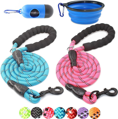 BAAPET 2 Packs 5/6 FT Dog Leash with Comfortable Padded Handle and Highly Reflective Threads Dog Leashes for Small Medium and Large Dogs (5FT-1/2'...