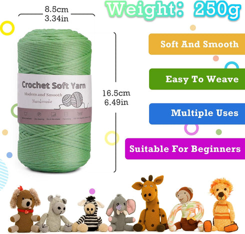 328 Yards Yarn for Crocheting,250g/8.81oz Light Green Crochet Yarn,Soft Yarn for Crocheting Knitting with Stitch Markers,Blunt Needles Chunky Thic...