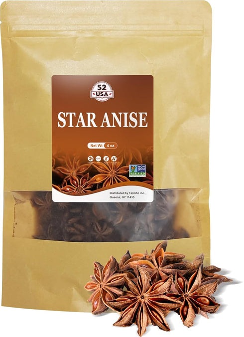 52USA Star Anise, Star Anise whole 4oz (Pack of 1), NON-GMO Verified Chinese Star Anise, Dried Anise Spice...
