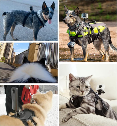 Dog Harness Mount for Gopro, Soft and Adjustable Dog Harness Vest with 2 Mouting Base Pet Chest and Back Fixation for Gopro Hero All Models, Suita...