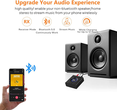 1Mii Bluetooth 5.0 Audio Receiver, Wireless Audio Adapter for Home Stereo Music Streaming System with 3.5 mm RCA, Bass Mode, 12hrs Playtime(Upgrad...