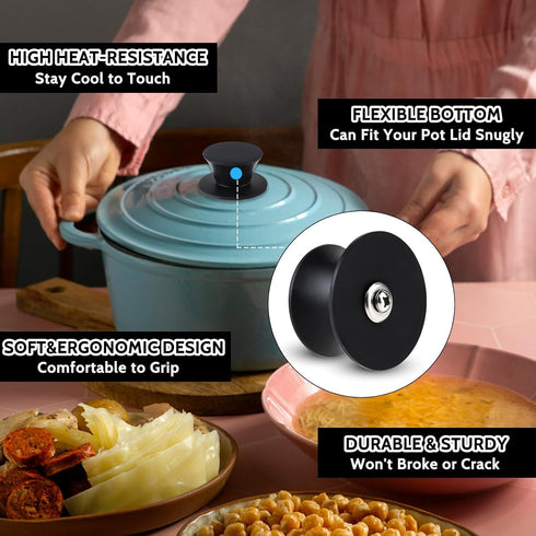 2pcs Universal Silicone Pot Lid Replacement Knob, Heat Resistant Pan Lid Holding Handles Black Non-Slip Pan Lid Knob for Slow Cookers Skillets Kit...