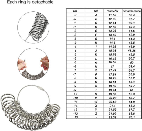 Ring Sizer Measuring Tools Plastic Ring Mandrel Ring Sizer Belt Metal Ring Gauge with Rubber Hammer for Measure Finger Rings Size Tools...
