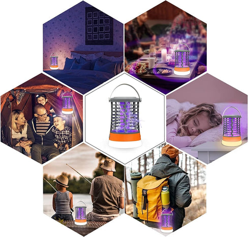 Bug Zapper, Electronic Fly Trap Camping Lamp Waterproof Mosquito Killer Rechargeable Fly Repellent Killer Portable Bug Zapper with Tent Light, Cam...