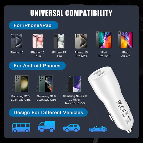 iPhone 15 Pro Max Car Charger Fast Charging, 2 Pack 40W Dual USB C Car Charger Adapter with 2 Pack USB C to C Charging Cable Cord Compatible for i...