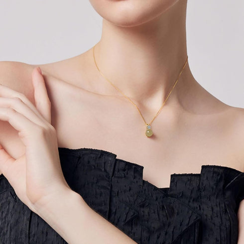 Jade Bead with Diamond Pendant Good Fortune Natural Jade Ball Necklace Gold Plated 925 Sterling Silver Necklace mothers day gifts for Women...