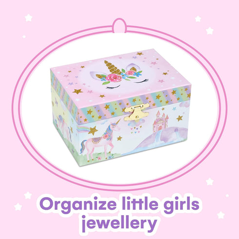 Jewelkeeper Musical Jewelry Box for Girls with Spinning Unicorn, Glitter Rainbow and Stars Design Music Box for Necklace, Earrings, and Accessorie...