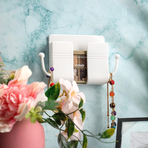 6 Pieces Wall Mount Phone Holder Self-Adhesive Wall Beside Organizer Storage Box Plastic Charging Phone Stand Remote Wall-Mounted Phone Brackets H...