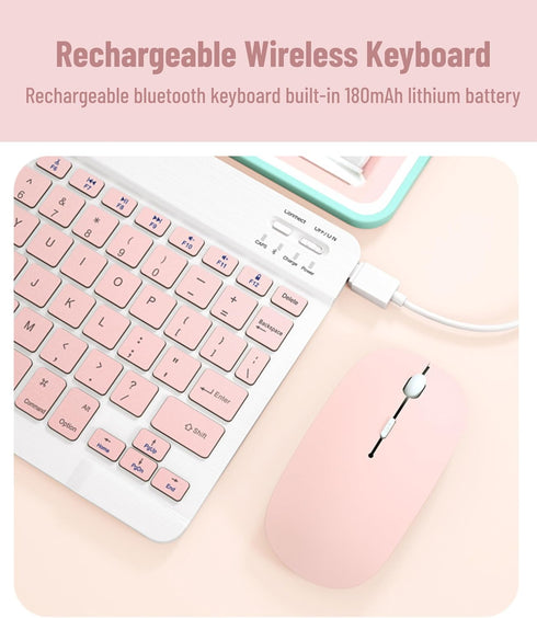 Wireless Keyboard and Mouse Combo, Cute Bluetooth Keyboard with Slicent Mouse, 3 Adjustable DPI, 2.4G USB Slim Keyboard Mouse Set for Windows for ...