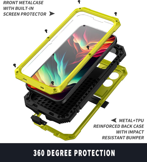for iPhone 15 Pro Max Case, Life Waterproof Shockproof Hard Case Aluminum Metal Gorilla Glass Military Heavy Duty Sturdy Protector Cover for iPhon...