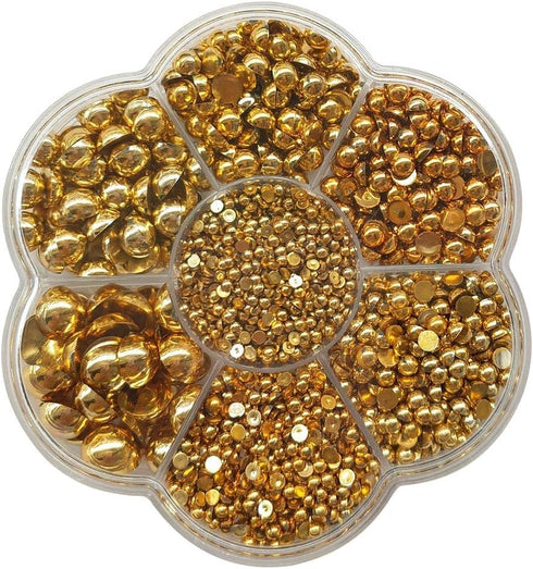 Chenkou Craft 3000PCS 7 Sizes (2.5/3/4/5/6/8/10mm) 1 Box Gold Round Flatback Imitation Half Pearls Bead Loose Beads Gem (Gold Half Ball)...