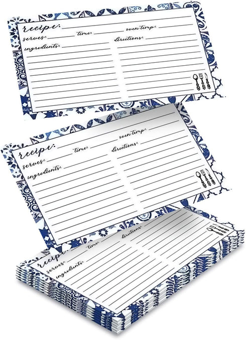 Recipe Cards 4" X 6" Double-Sided Premium Thick Card Stock Great Gift for Amateurs or Experienced Chefs (Pack of 50) (Blue)...