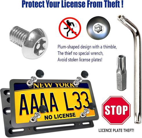 Aootf Front License Plate Bracket- Universal Bumper Mounting Kit, Car Tag Holder Adapter & Black Aluminum Plate Cover, Anti-Theft Lock Screw Bolt ...
