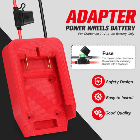 Ecarke Power Wheels Adapter for Craftsman 20V Dock Power Connector 12 Gauge Robotics RC Toy & Car,e-Bike(with Wire Terminals & 30A Fuse)...