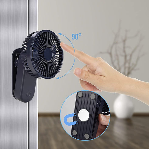 Portable Clip on Mini Desk Fan, 2400mAh Rechargeable USB Battery Operated Stroller Fan with Magnet, Royal Blue...