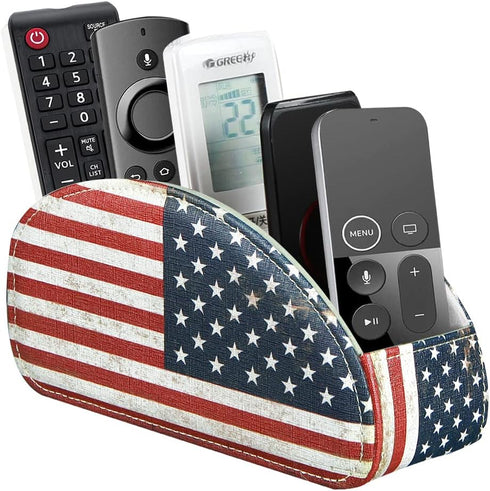 Remote Control Holder PU Leather TV Remote Caddy for Table, 5 Compartments Nightstand Organizer for Bedroom Accessories/Bedside Remotes/Media Cont...