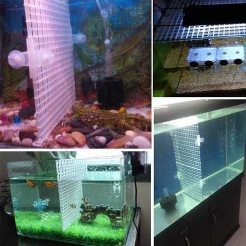 4 Pcs Aquarium Divider Tray Plastic Grid Aquarium Egg Crate Light Diffuser, Fish Tank Divider Filter Bottom Isolation with 8 Pcs Sucker Clip(Black...