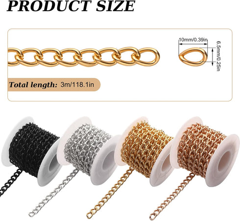 4 Rolls 39.4 Feet in Total Aluminium Curb Chains Twisted Links Curb Chain Spool Jewelry Making Chains for Bracelet Necklace Jewelry Making (Rose, ...