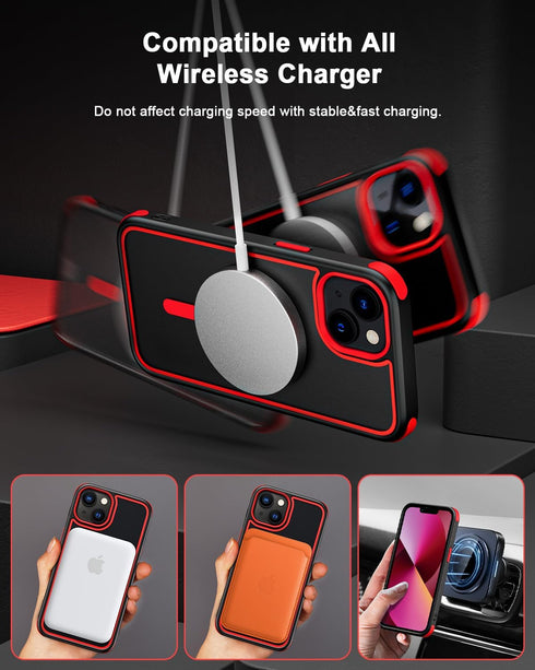 for iPhone 14 Case/iPhone 13 Case, Compatible with MagSafe, Crystal Clear Case w/Magnetic Ring, Multicolor Protective Shockproof Bumpers, Not Yell...