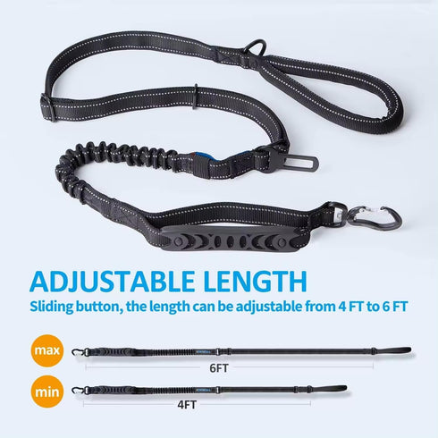 Heavy-Duty Bungee Dog Leash, Shock-Absorbing Features, Multifunctional Design, Car Seatbelt, Dual Padded Handles, Adjustable Length from 4 to 6 Ft...